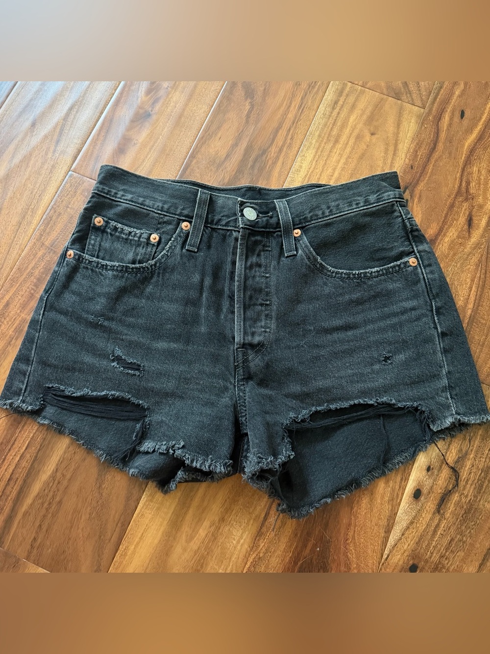 Levi's 501 Black Distressed Denim Shorts